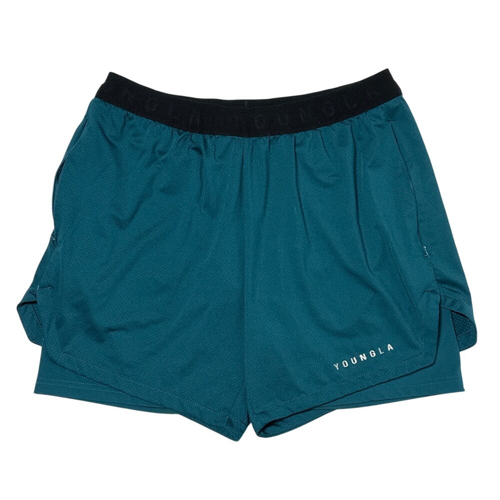 YoungLA 2-in-1 Running Shorts Lined Mesh Compression Zip Pocket Sz M Streetwear